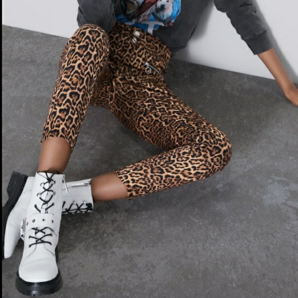 ZARA Leopard Animal Print Mid Rise Skinny Stretch Jeans